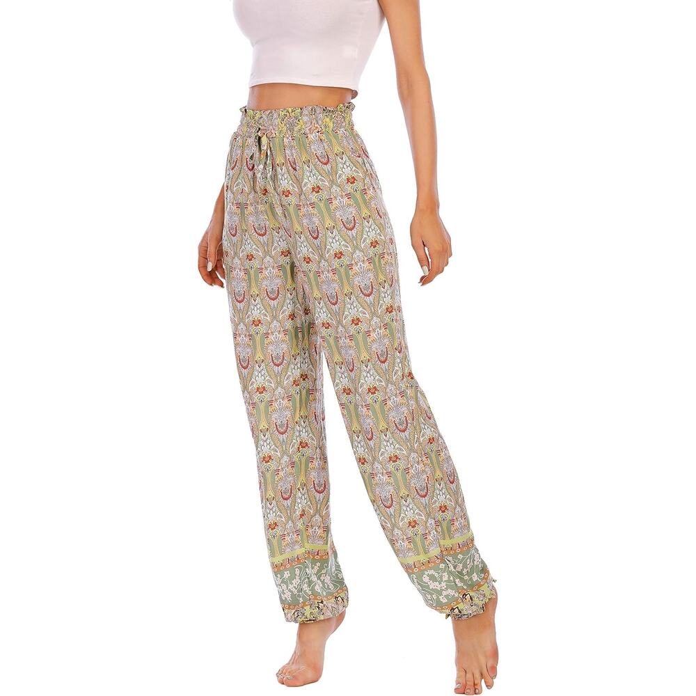 NWT Love Welove Fashion Summer Printed Womens L Elastic High Waist Harem Pants